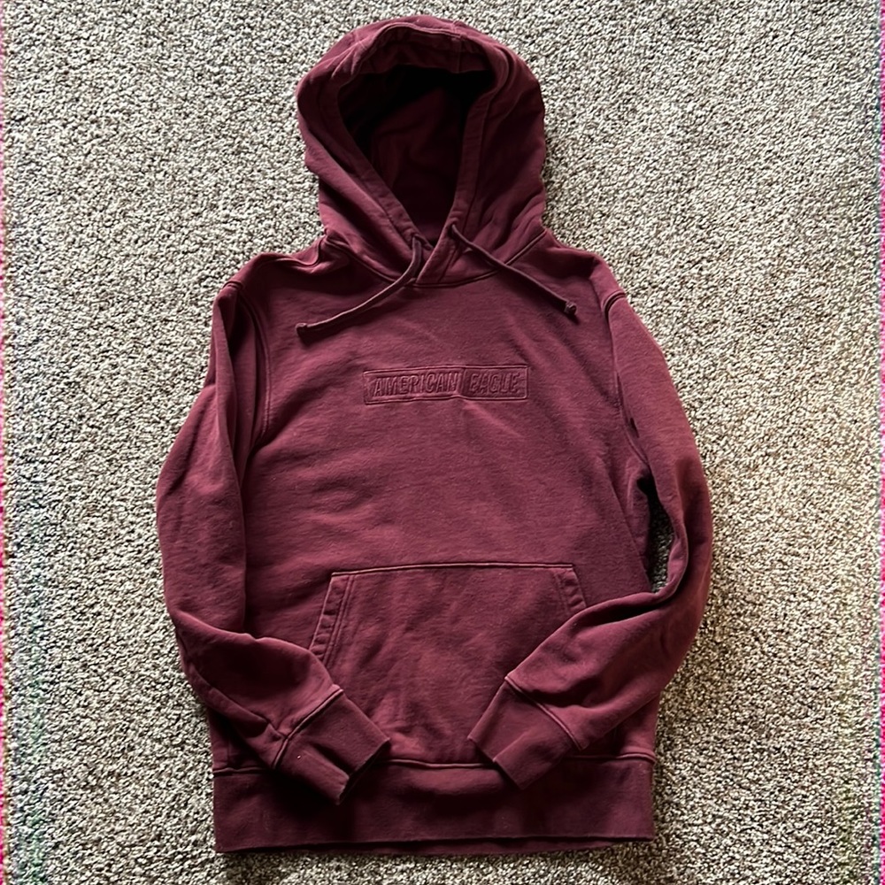 Mens Small SZ S American Eagle Hooded Sweat Shirt Burgundy/Maroon